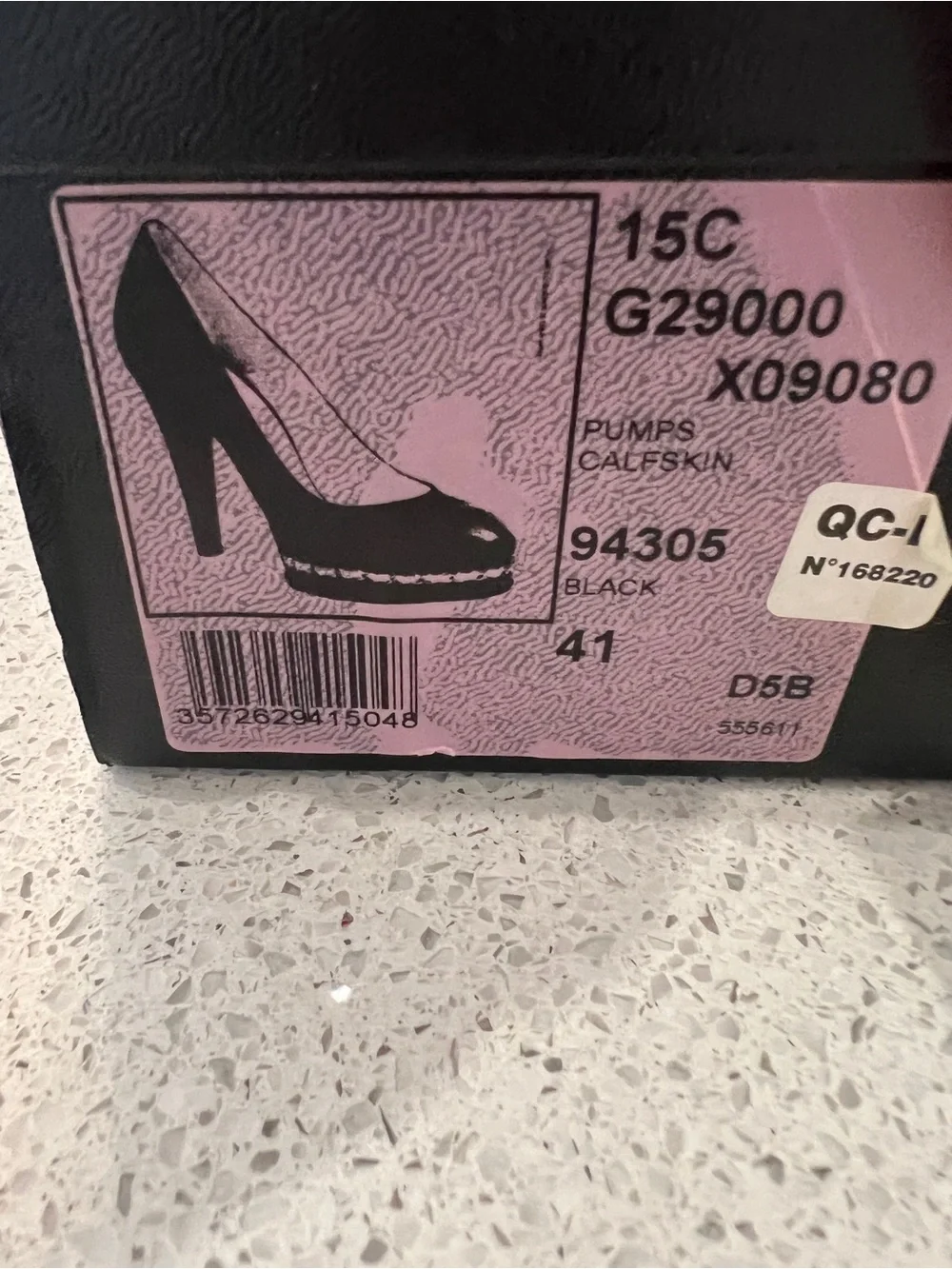 CHANEL Black Leather Cap-Toe Chain Platform Pumps